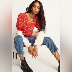 NWT - Anthropologie Maeve Fiorenza Blouse red floral shirt - size US 0
